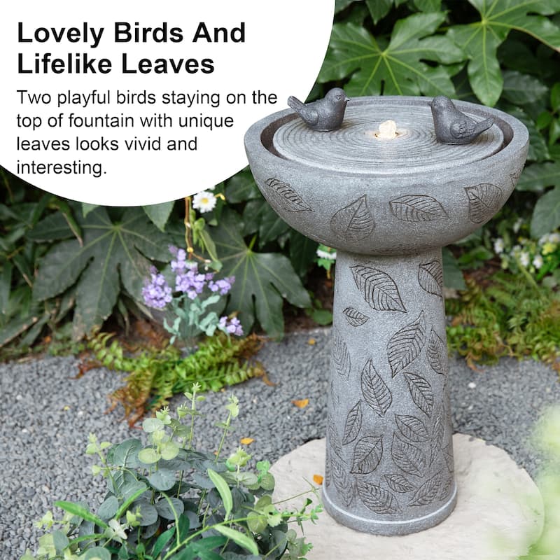 Glitzhome 27.5"H Two Birds Embossed Ceramic LED Birdbath Patio Outdoor Fountain