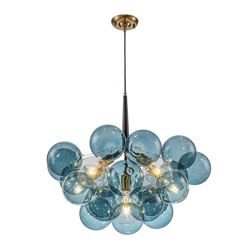 Glam Art Deco Cluster Glass Globe Blue Bubble Chandelier