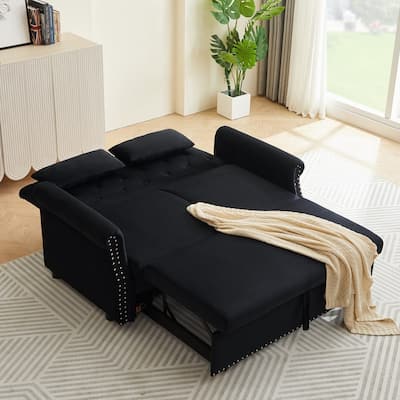 3 in 1 Convertible Sleeper Loveseat,Velvet Sofa Couch With Pullout Bed,Black