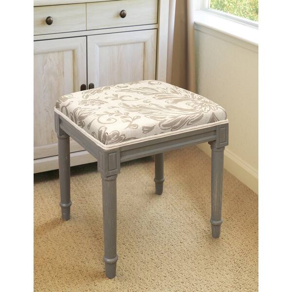 slide 2 of 3, Taupe Tuscan Floral Vanity Stool with distressed grey finish