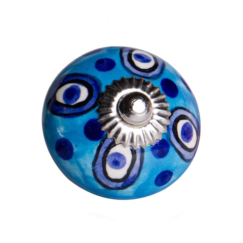 HomeRoots Set of Twelve Blue And White Botanical Ceramic Drawer Pull Knobs - 1.5" x 1.5" x 1.5"