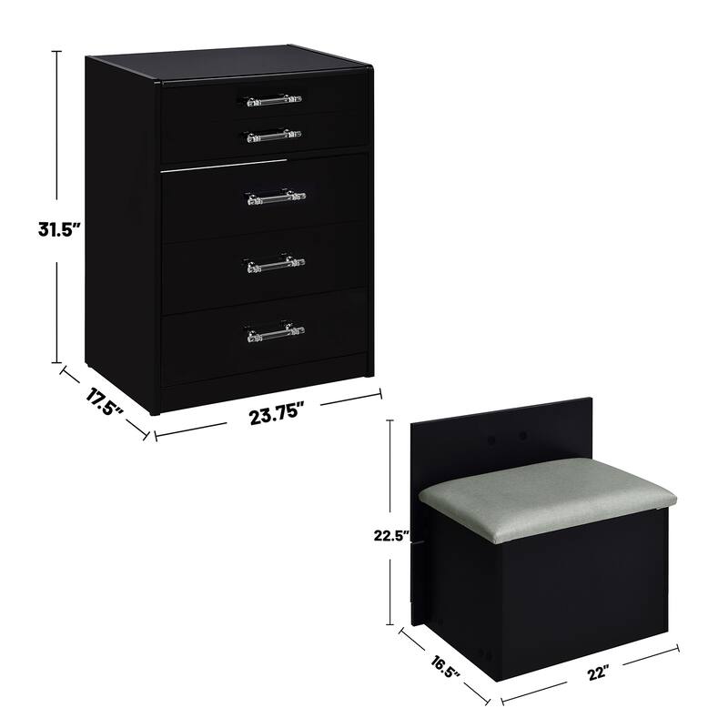 3 Drawers Makeup Vanity Set with Stool