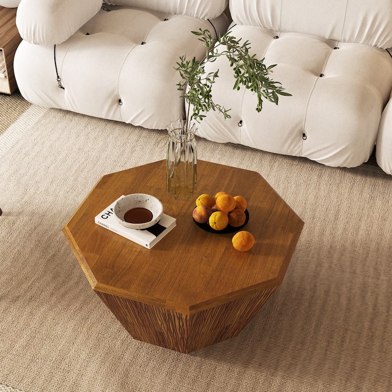 31.5" Octagonal Rubber Wood Coffee Table for Living Room, Bedroom - Natural