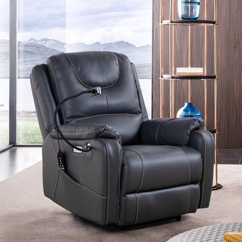Black Power Recliner with Massage, Heat & USB Ports - Black