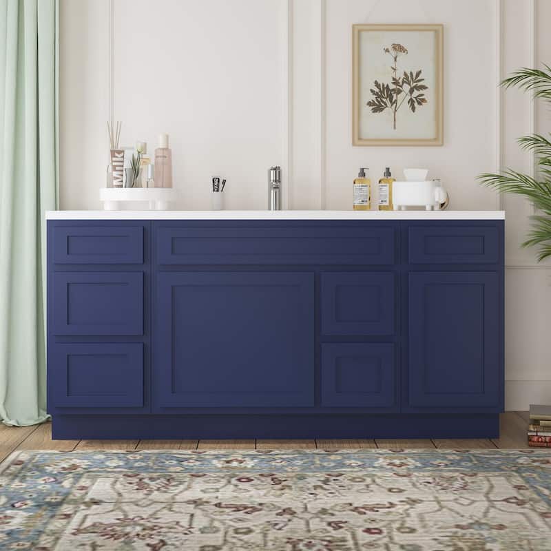 Vanity Art 66" Oak Freestanding Bathroom Vanity Cabinet without Top