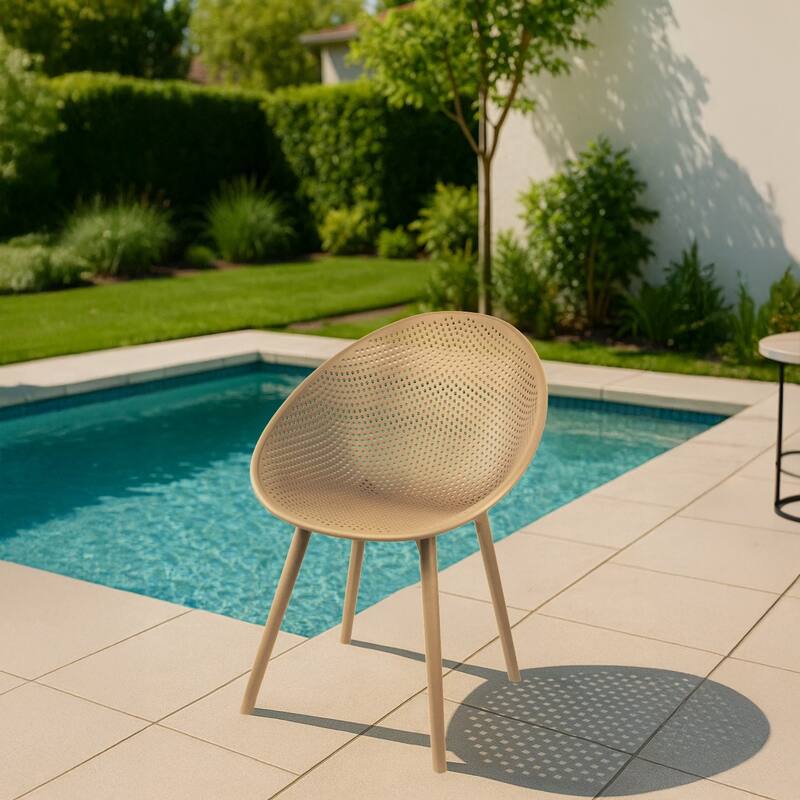 Modern Plastic Dining Chair Plastic Legs with Breathable Perforated Egg Shaped Seat for Indoor/Outdoor Use
