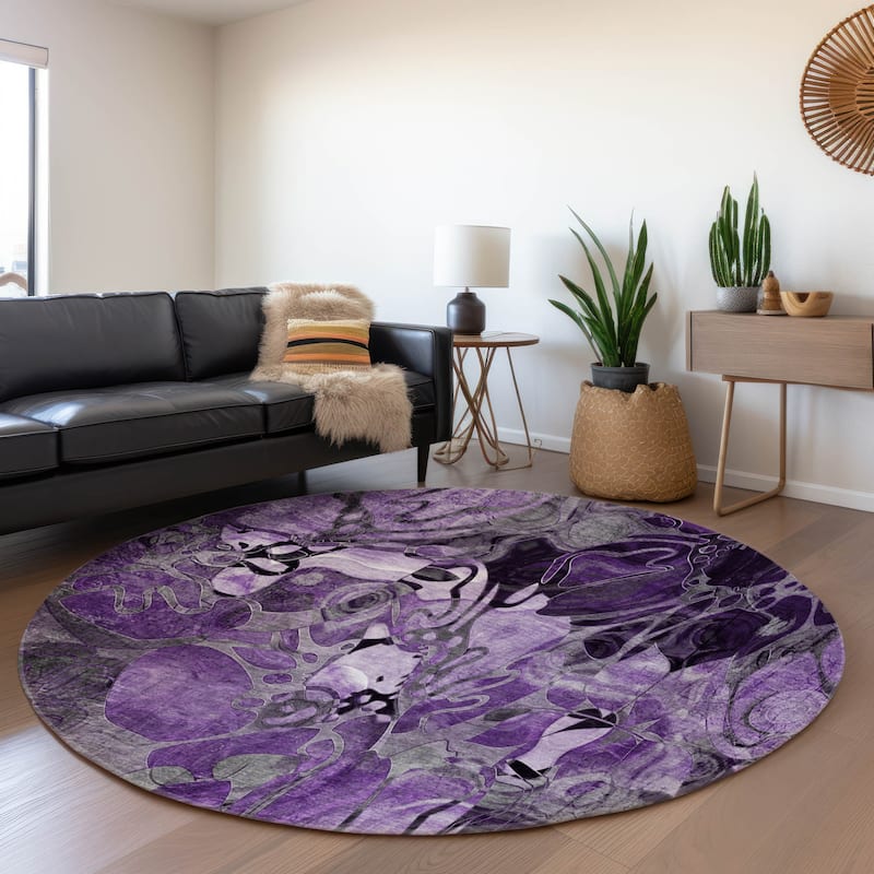 Premium Washable Super Soft Abstract Floral Mayfield Rug - Purple - 8' x 8' - Round