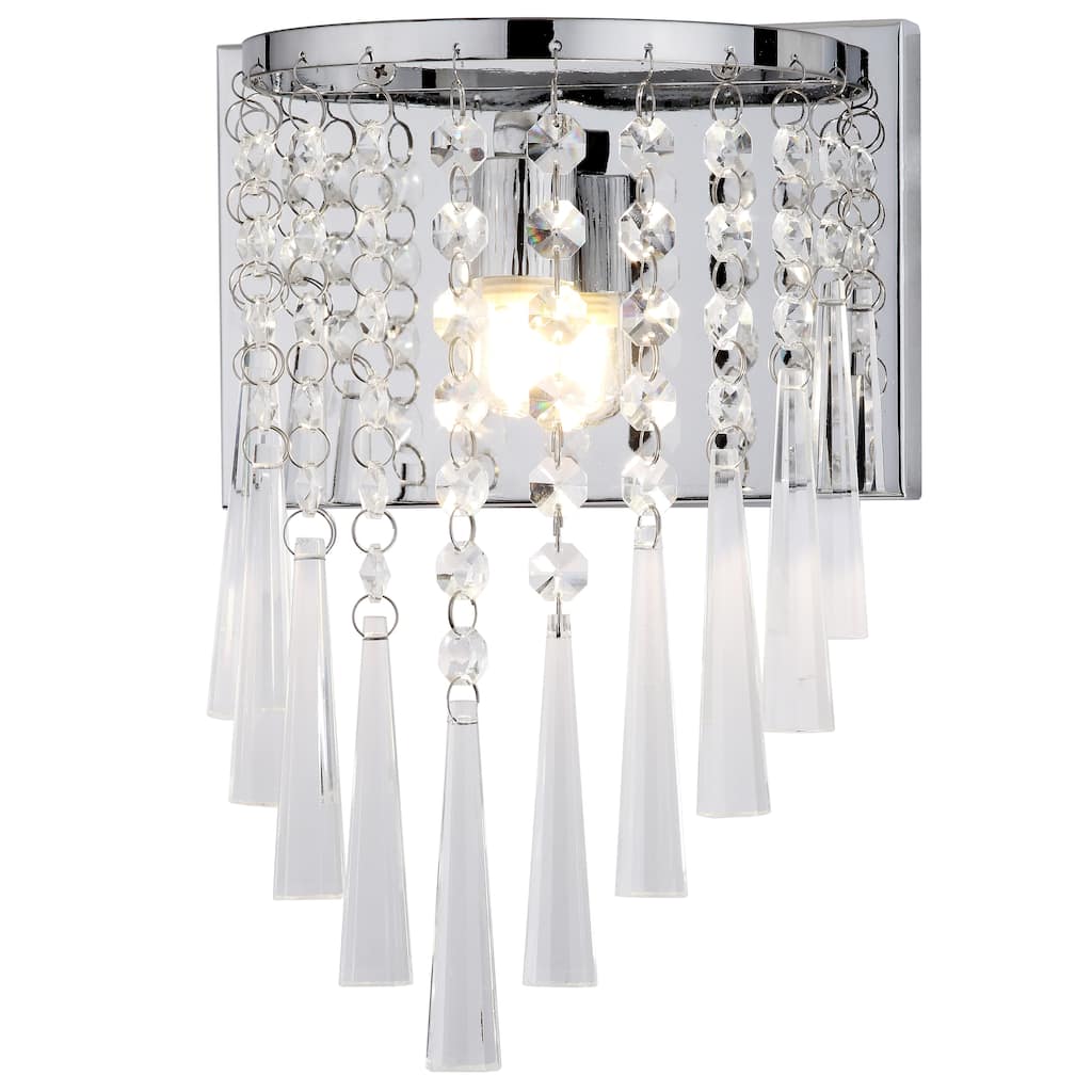 SAFAVIEH Lighting Majbritt 10-inch Chrome Beaded Wall Sconce (Set of 2) - 7.13" W x 4.4" D x 10.13" H - Chrome/Clear - 7Wx4Dx10H