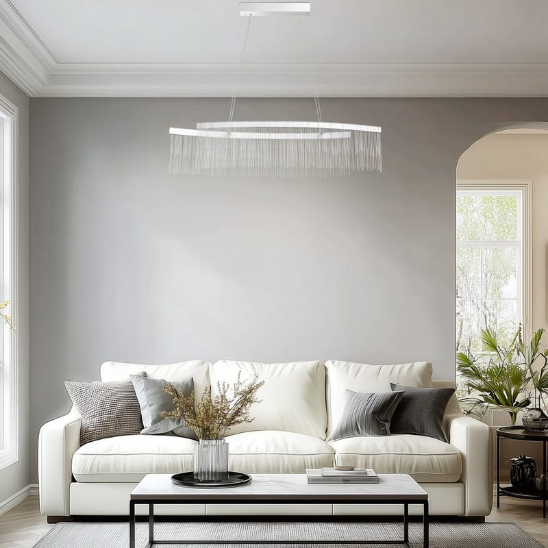 Rectangular Aluminum Tassels Chandelier Linear Ceiling Light Fixture Over Kitchen Island, 3 Colors Lighting - Chrome Silver