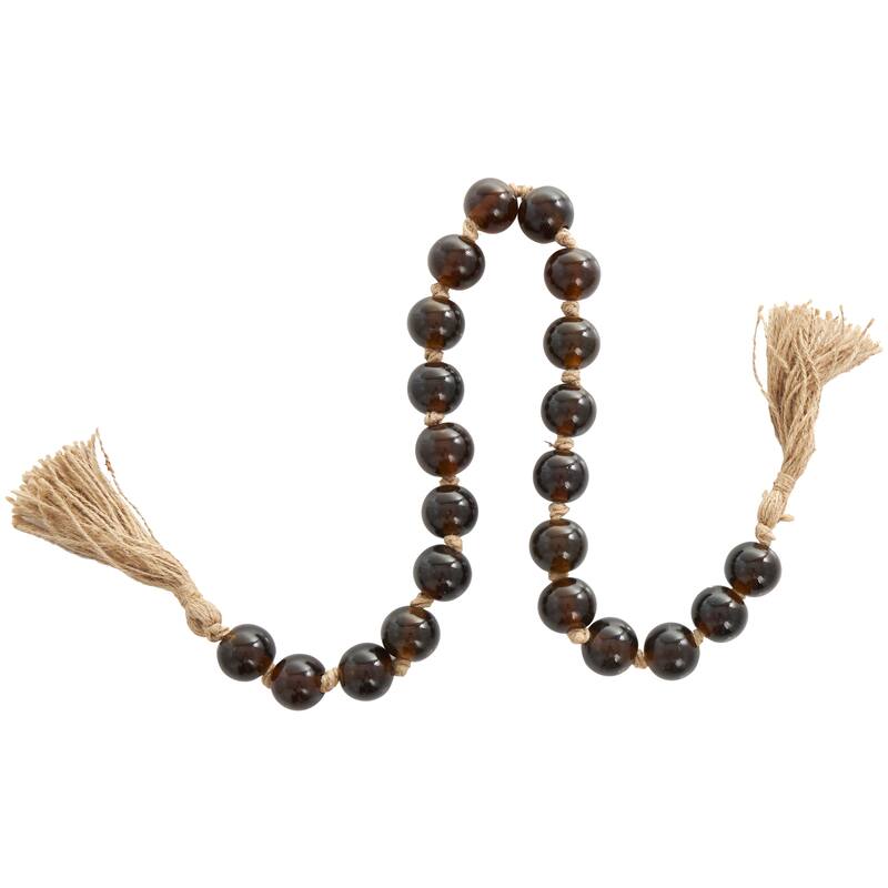 Glass Handmade Round Frosted Beaded Garland with Tassel with Knotted Brown Jute