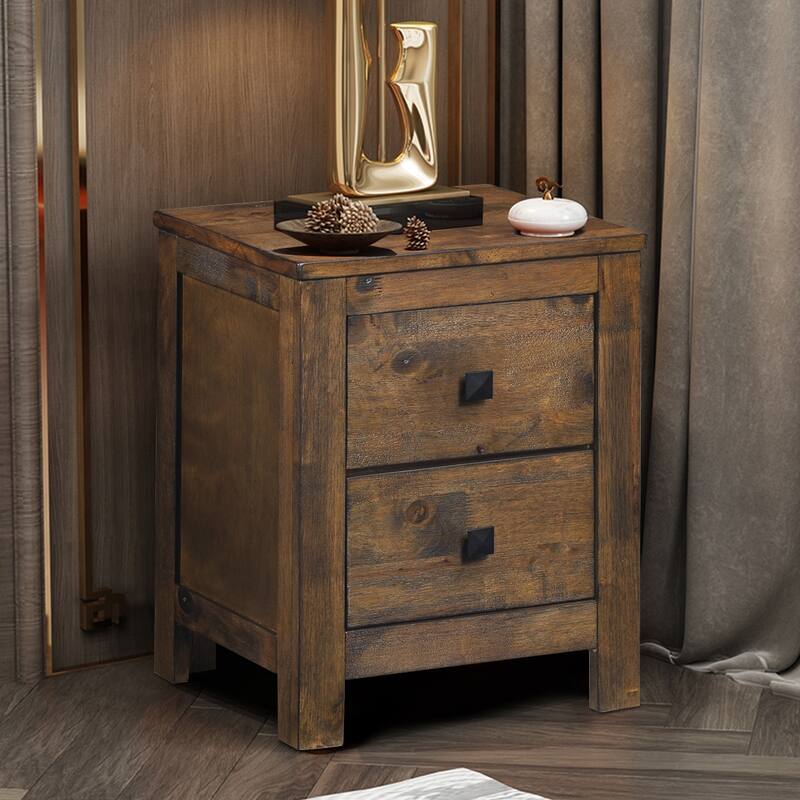 Costway 2PCS Nightstand Bed Side Table Wood With 2 Drawers Bedroom
