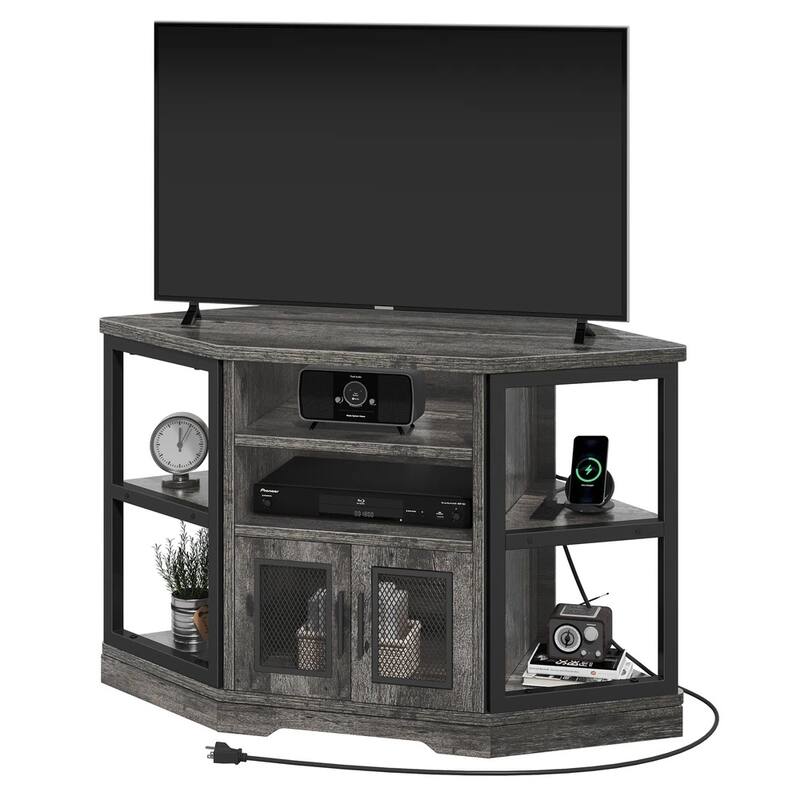 Corner TV Stand Cabinet for TVs up to 55" Table with Power Outlets - 47 inches in width