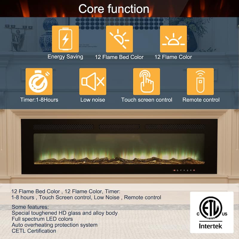 Clihome Ultra-thin Recessed Wall-Mounted Electric Fireplace