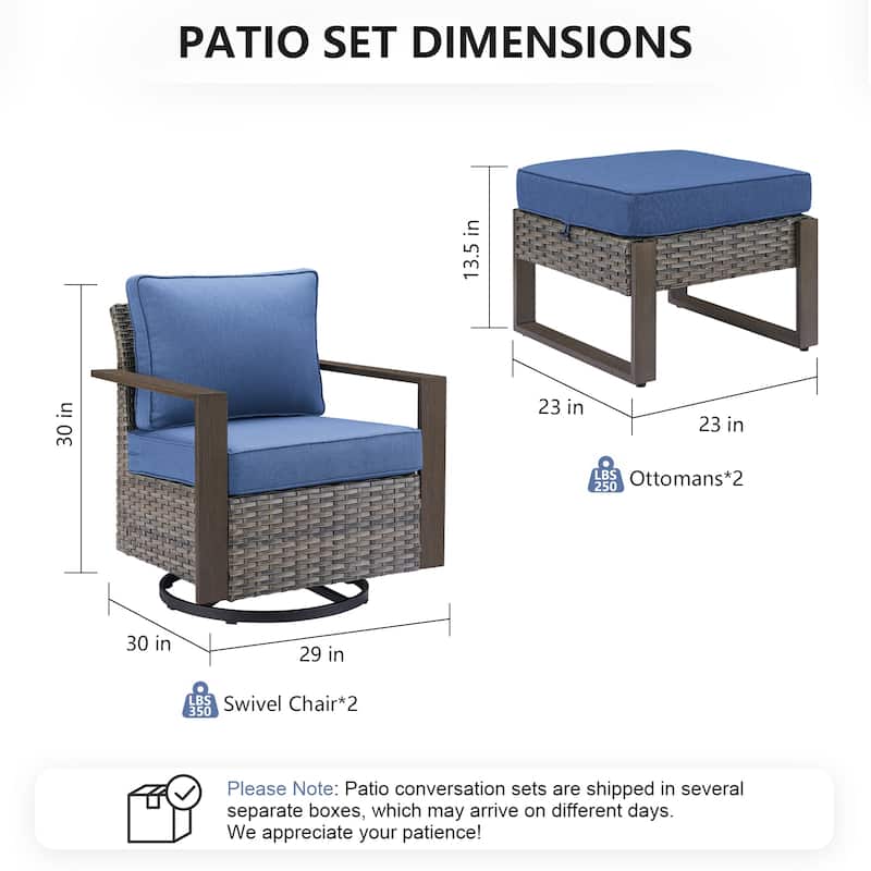 Pocassy 4 Pieces Outoor Patio Swivel Chair Ottoman Set