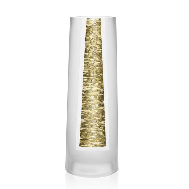 HomeRoots 11" Clear And Gold Cylinder Lead Free Crystal Table Vase - 4