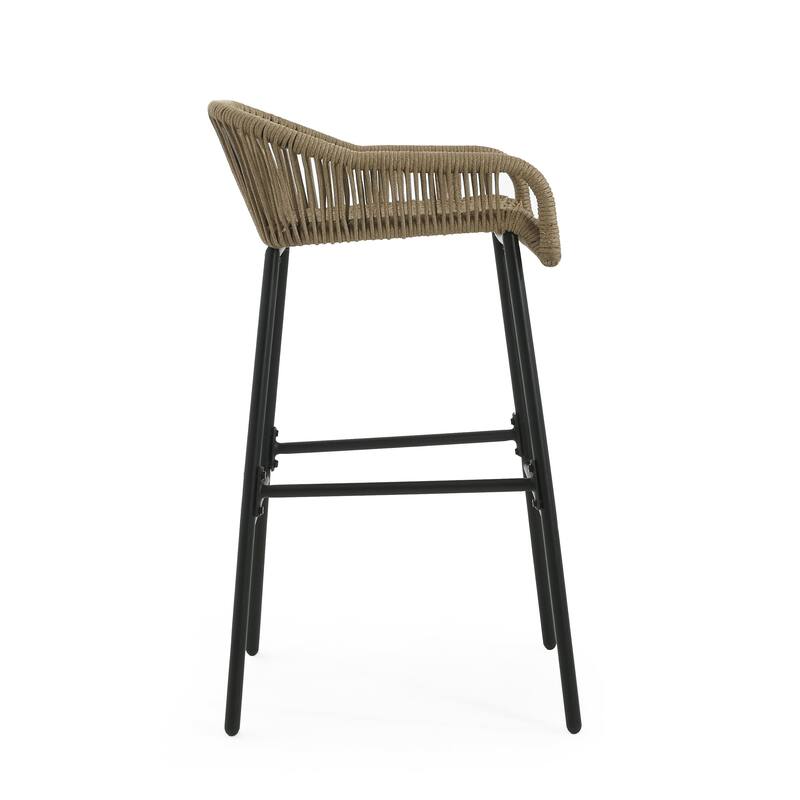 Neri Iron Outdoor Patio Rope Weave Barstools (Set of 2) by Christopher Knight Home