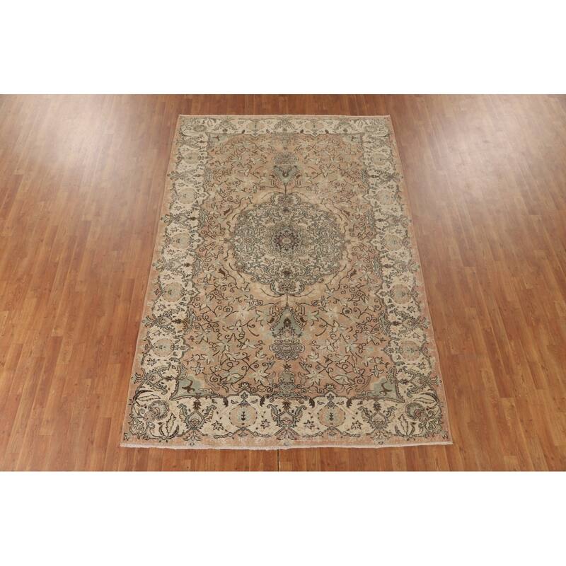 Distressed Sparta Turkish Vintage Rug Hand-Knotted Solid Wool Carpet - 6'6" x 9'9"