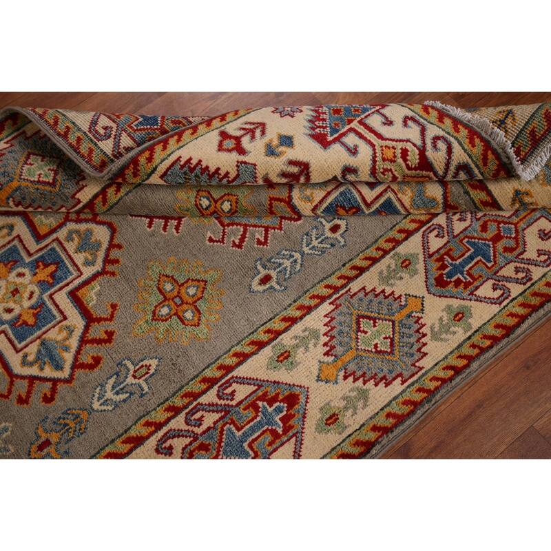 Kazak Oriental Accent Rug Hand-Knotted Beige Geometric Wool Carpet - 3'6" x 4'9"