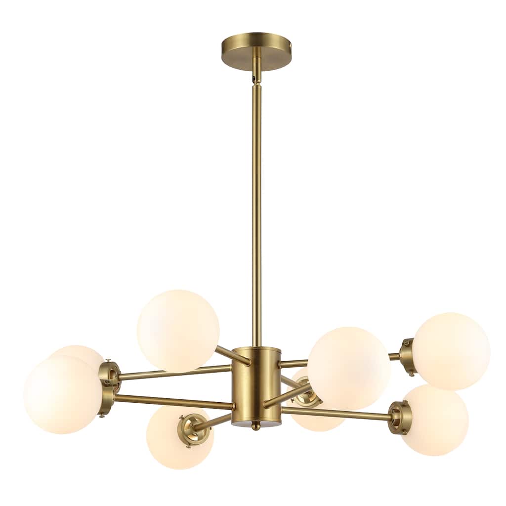 MLiAN 8-Light Sputnik 4.7" Opal Glass Globe Shade Linear Chandelier for Indoor Height Adjustable - N/A