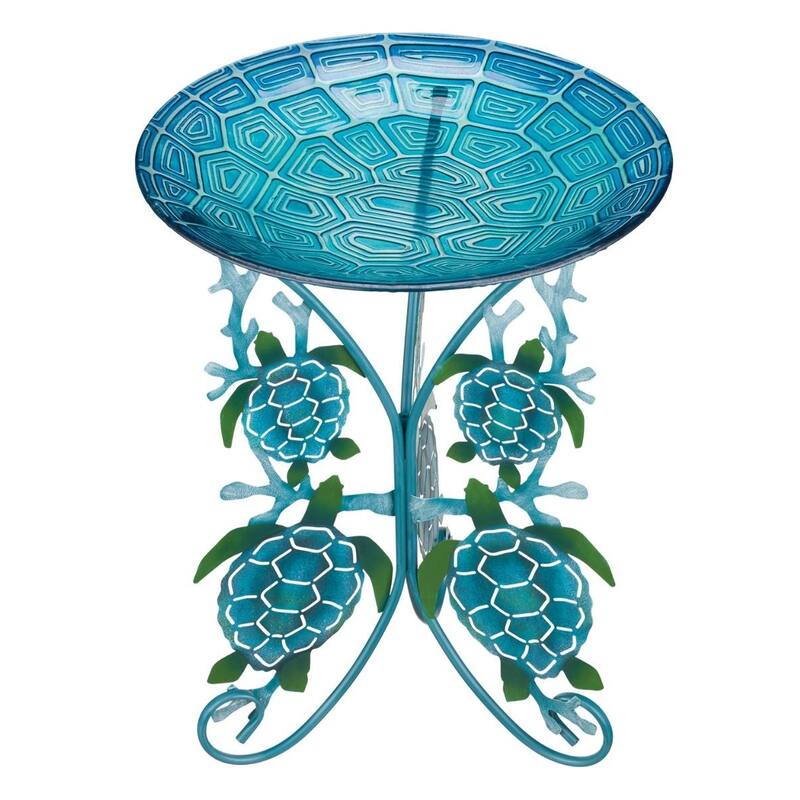 18" Birdbath with Decorative Stand - Sea Turtle