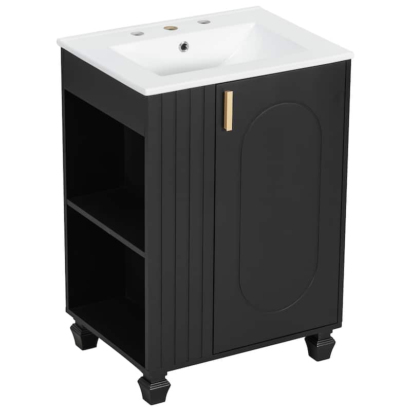 24" Bathroom Vanity with Sink, Bathroom Cabinet with Door Shelf, Side Open Storage, Solid Wood Frame,Soft Closing Door