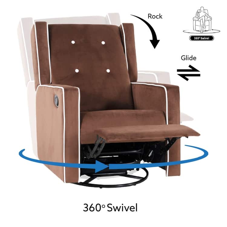 Octavia Solid Wood Microfiber Swivel Glider Rocker Recliner Chair, For Living Room, Bed Room