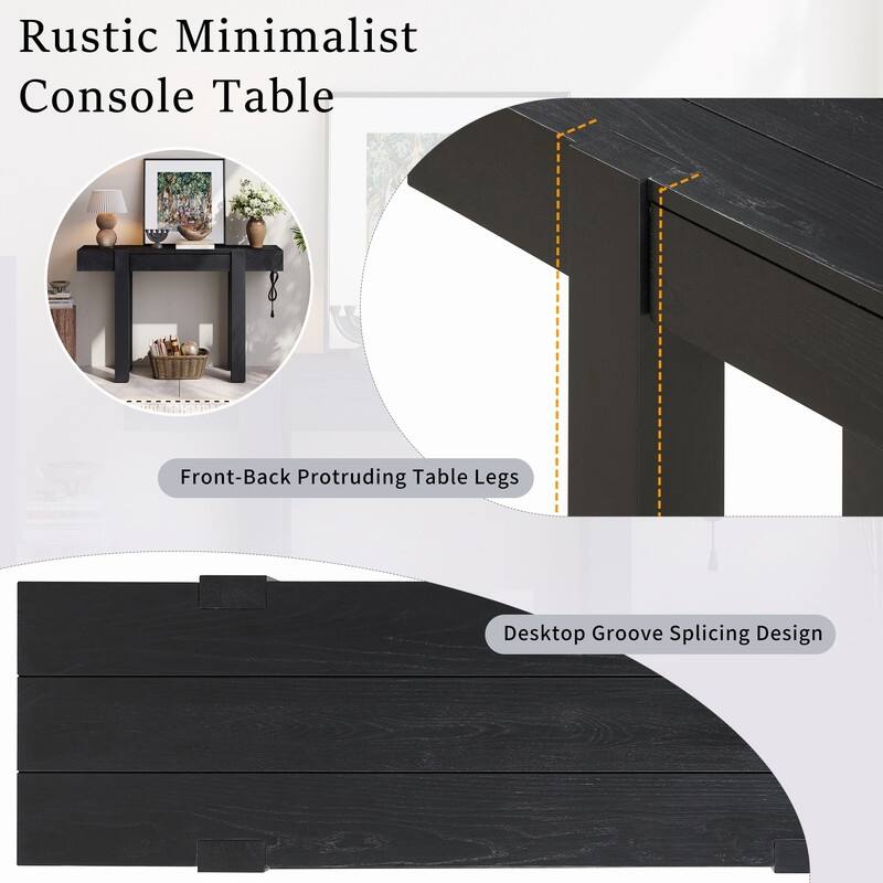 Modern 47.2" Wooden Console Table with Hidden Drawer and Side Power Outlet for Entryway or Living Room