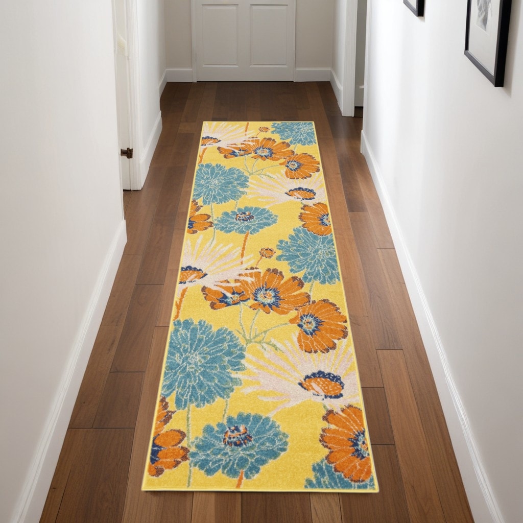 Galaz Power Loomed Floral Traditional Low Pile Durable Area Rug By HomeRoots - 90' X '27' X '0.25
