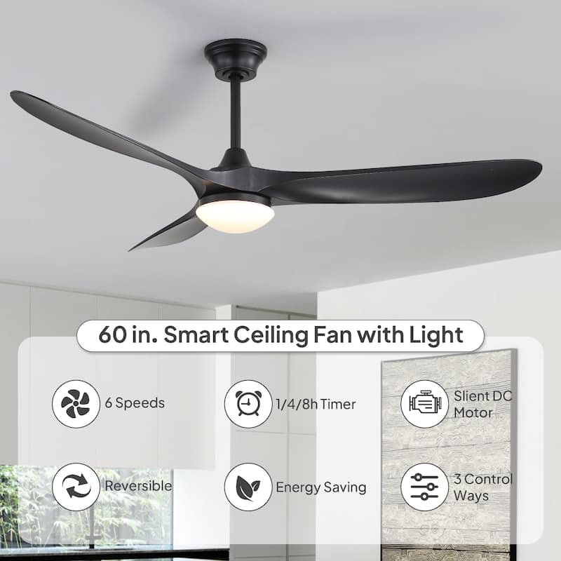 Sofucor 60"Ceiling Fan with Light and Remote Control,Outdoor/Indoor High CFM Quiet 3 ABS Blades for Patio,Porch,Farmhouse,Gazebo
