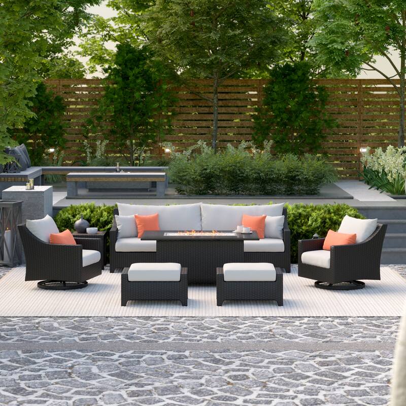 Deco 8 Piece Sunbrella Outdoor Patio Motion Fire Set with Table