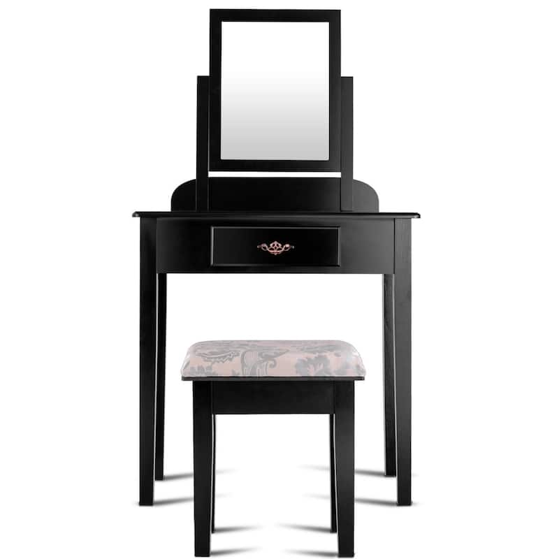 Costway Makeup Desk Vanity Dressing Table Square Stool 1 Large Black