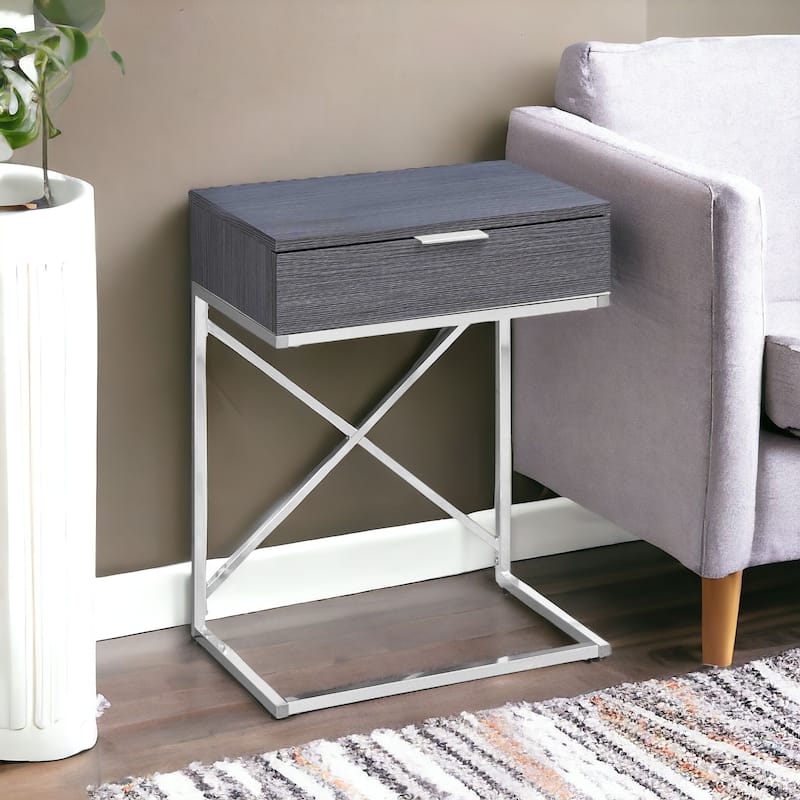 Modern 24-Inch End Table with Drawer with Wood Surface and Metal Base Side Table for Sofa or Bedside