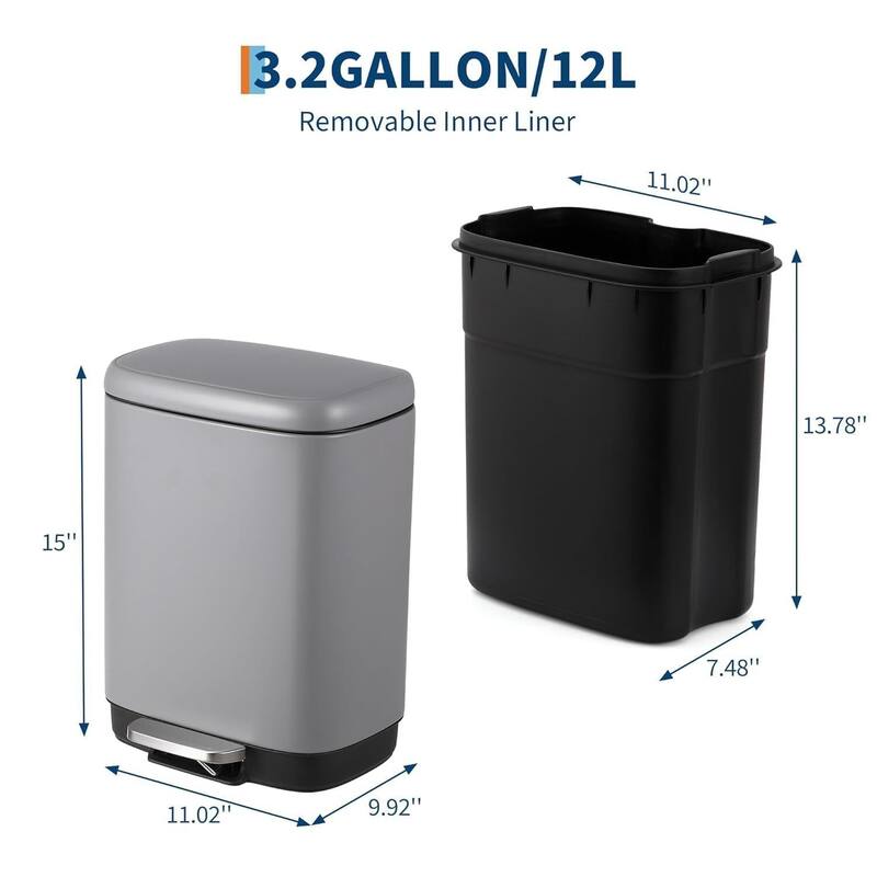 12L Kitchen Trash Can with Lid with Automatic Soft Close