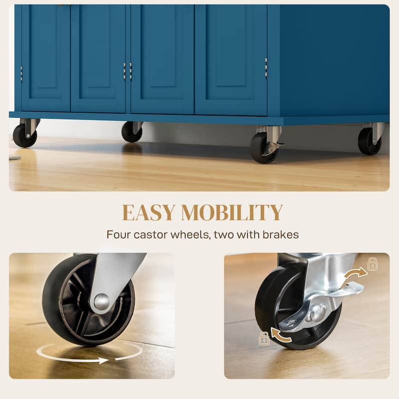 HOMCOM Kitchen Island on Wheels, Rolling Cart with Rubberwood Top, Spice Rack