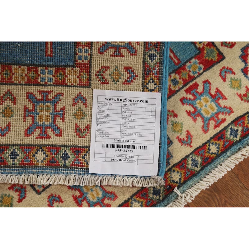 Traditional Kazak Oriental Foyer Rug Handmade Blue Wool Carpet - 2'0"x 3'0"