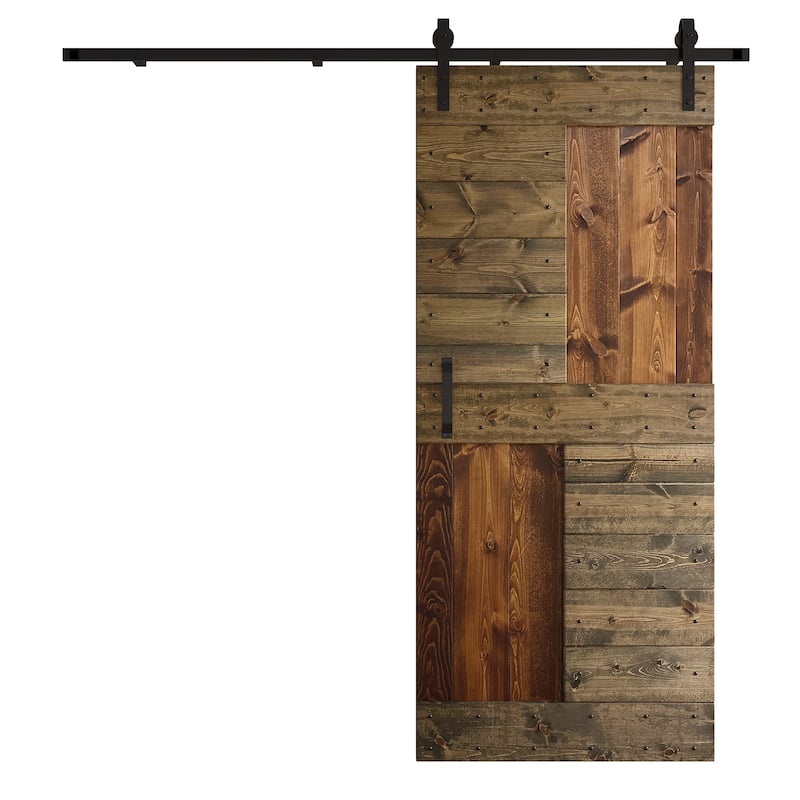 Coast Sequoia 24in./30in./36in./42in. x 84in. S Series Multi-Color Pine Wood Sliding Barn Door With Hardware Kit - 36in.x 84in. - Dark Walnut/Aged Barrel