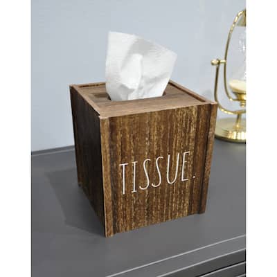 Rae Dunn Tissue Box Cover - Home and Bathroom Decor Accessories - Dark Wood Tone