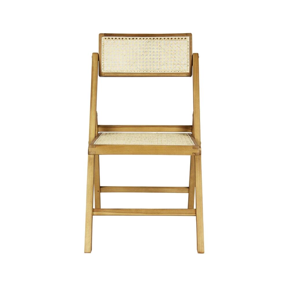 Olivier Mid-Century Vintage Wood Rattan Folding Chair with Adjustable Back, (Set of 2) by JONATHAN Y