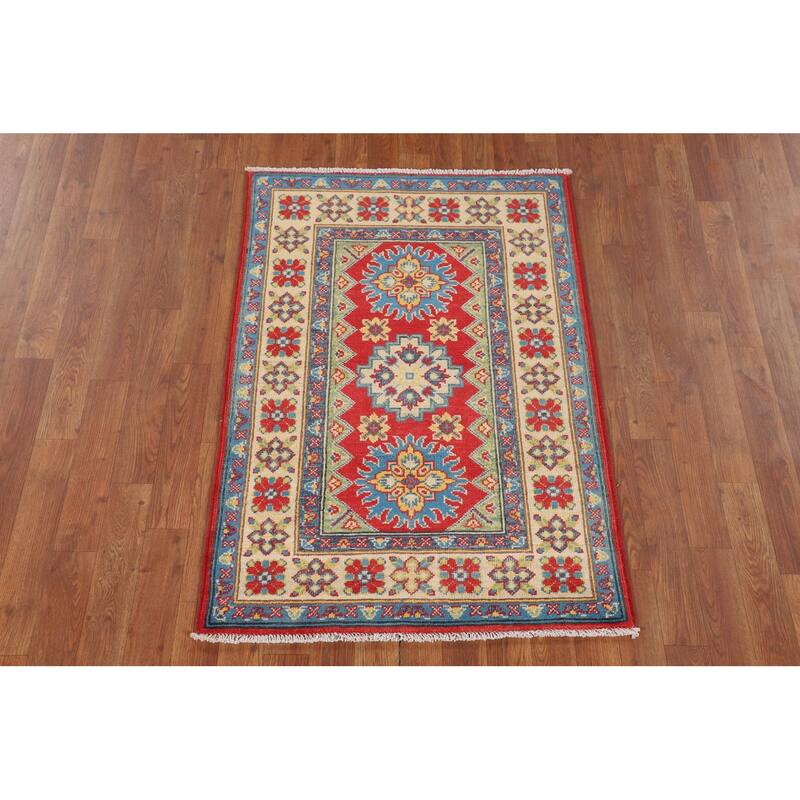 Red Traditional Kazak Rug Handmade Wool Carpet - 2'9" x 4'0"
