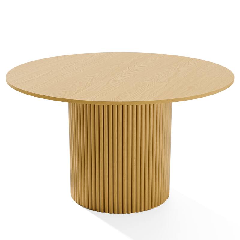 Solid Wood Round Dining Table Kitchen Table with Tabletop & Concave Cylinder Legs for Living/Dining Room Coffee Office