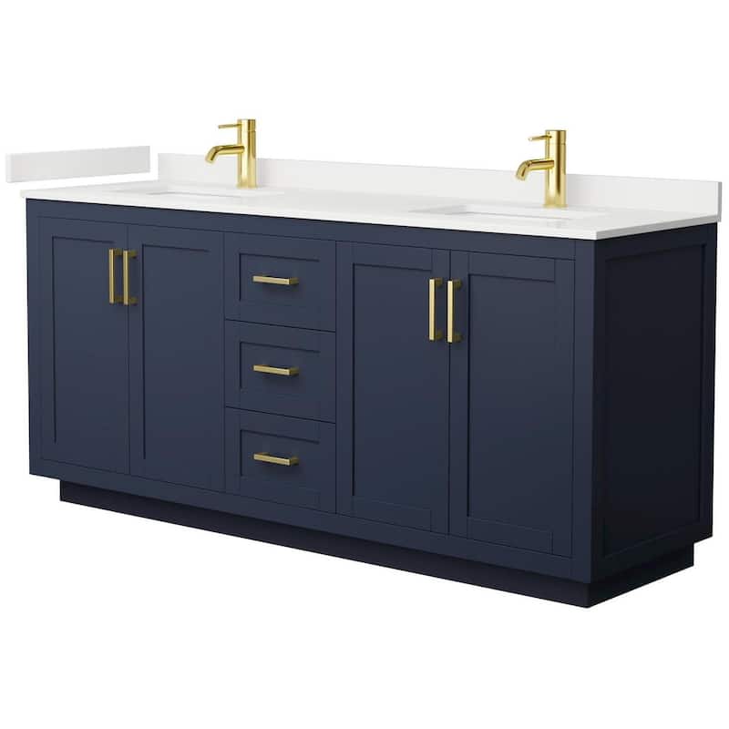 Wyndham Collection WCF292972D-QTZ-UNSMXX Miranda 72" Free Standing - Dark Blue / White Quartz Top / Brushed Gold