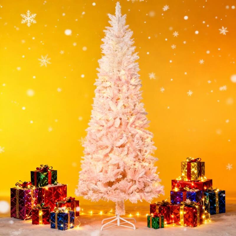 Christmas Trees,Tall Unlit Pencil Fir Artificial Christmas Tree with Realistic Branches and Steel Base - Pink,White