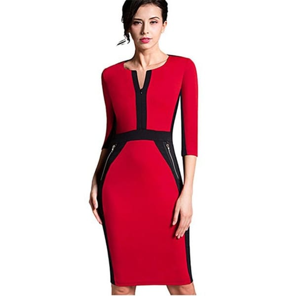 red pencil dress with sleeves