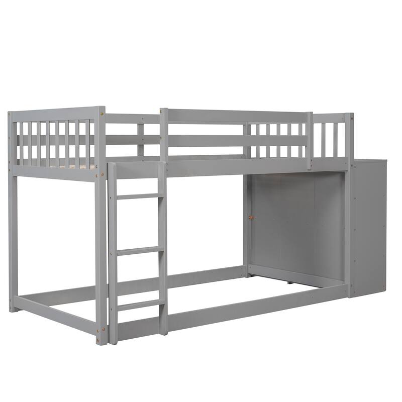 Twin over Twin Bunk Bed with 4 Drawers and 3 Shelves