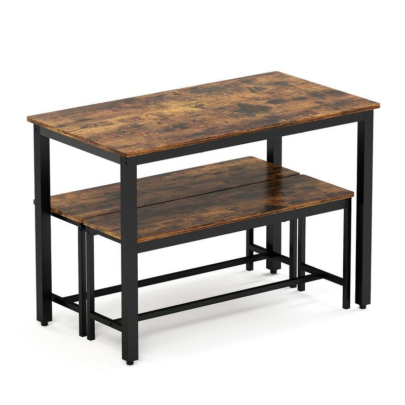 3 Piece Industrial Dining Table Set with Bench for Kitchen