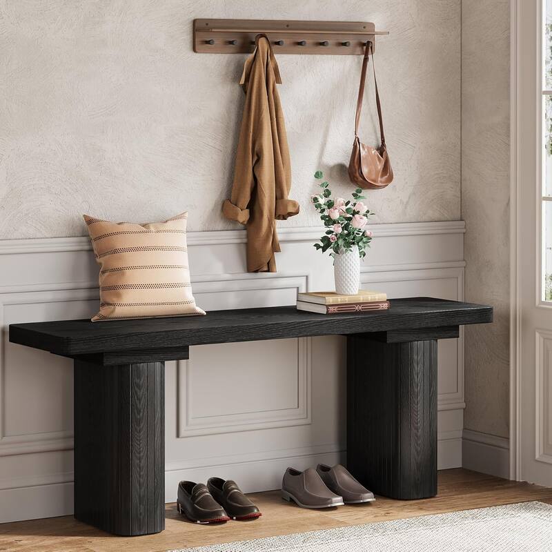 47-Inch Wooden Bench with Thickened 5.12" Leg for Dining Room, Entryway, Bedroom, Hallway