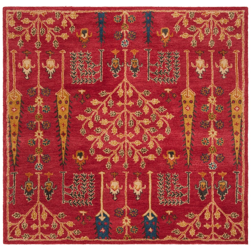 SAFAVIEH Handmade Heritage Kylee Traditional Oriental Wool Rug - 6' Square - Red/Multi - Square