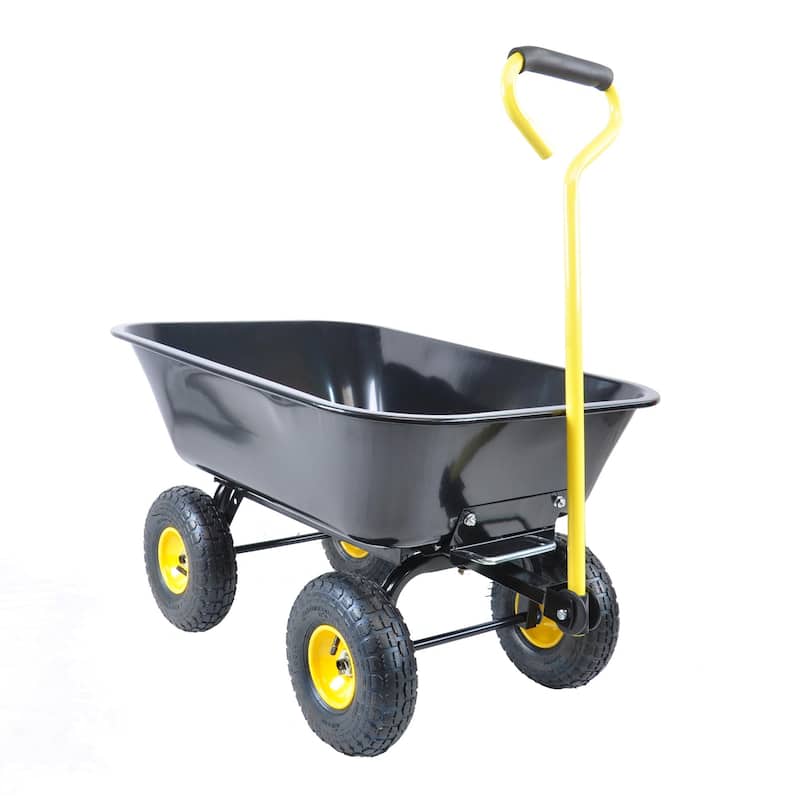 Garden Folding Cart/ Dump Truck with Steel Frame, 10 inches Pneumatic Tires - Black