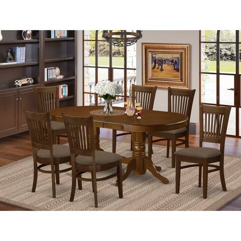 7-piece Dining Room Set - 6 Dining Chairs and Pedestal Dining Table - Espresso Finish (Seat's Type Options)