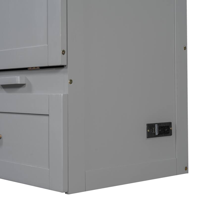 Space-Saving Design Murphy Bed with USB Ports, Large Drawers and Metal Handles